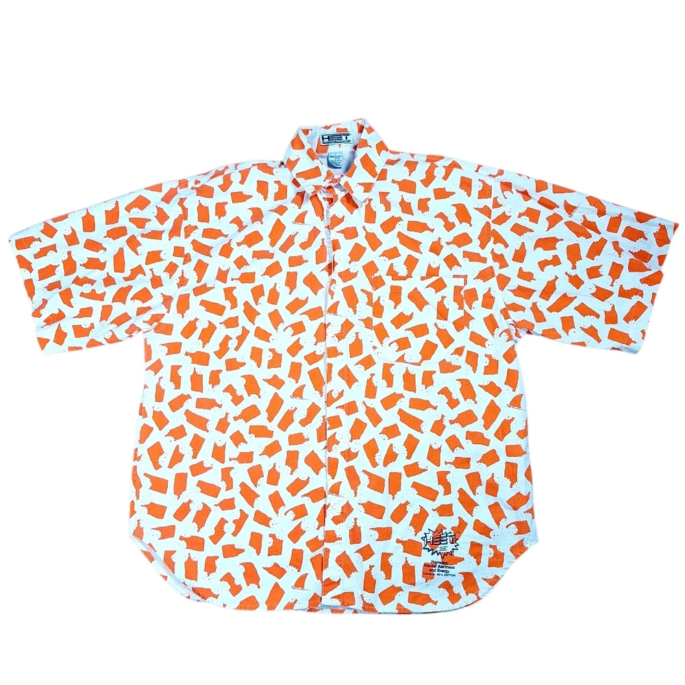 Vintage 80s 90s Heet Sportswear AOP Mens Button Up Shirt Sz Large Shark Bites